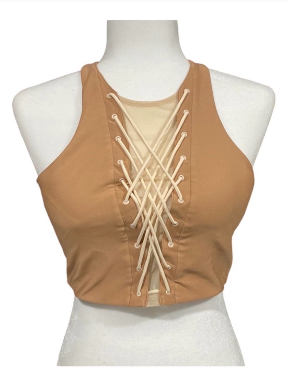 Jonathan Simkhai Tan Lace-Up Racerback Crop Top